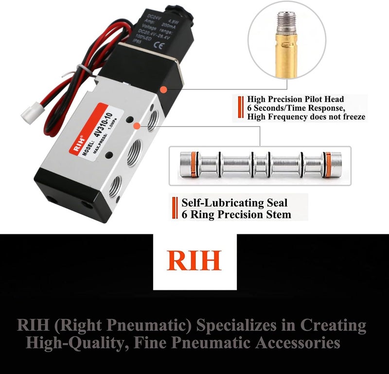 RH Pneumatics Solenoid Valve 4V310-10 12V/24V/110V Series Single Coil Pilot-Operated Electric 2 Position 5 Way Connection Type (DC24V/Out of line, 3/8"NPT) - Image 4